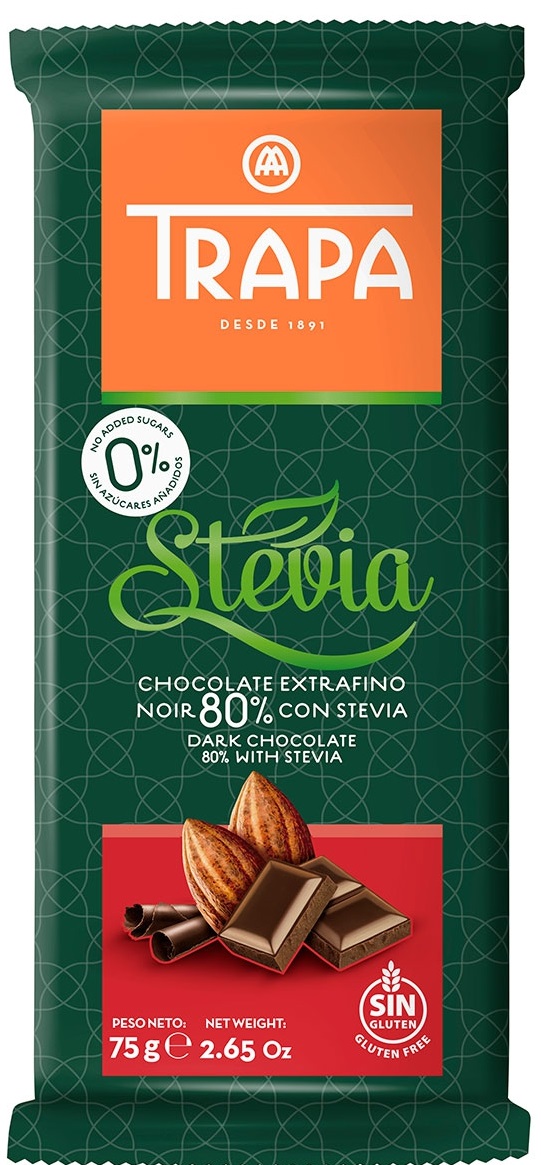 Купити Шоколад без цукру чорний 80% Stevia Trapa 75г, ціна від