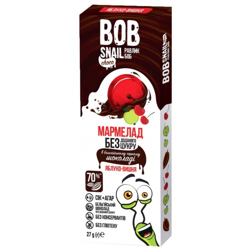 Натуральный мармелад Яблоко-вишня в черном шоколаде Bob Snail- Равлик Боб 27г