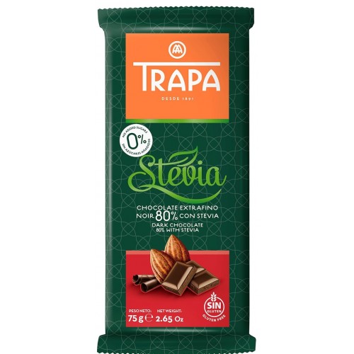 Шоколад без сахара черный 80% Stevia Trapa 75г