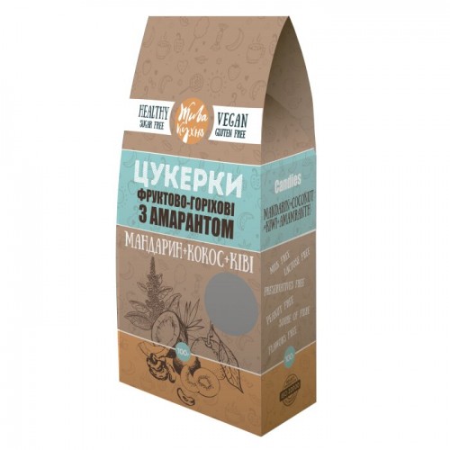 Конфеты фруктово-ореховые с амарантом (ассорти) Мандарин-кокос-киви  Жива кухня 100г
