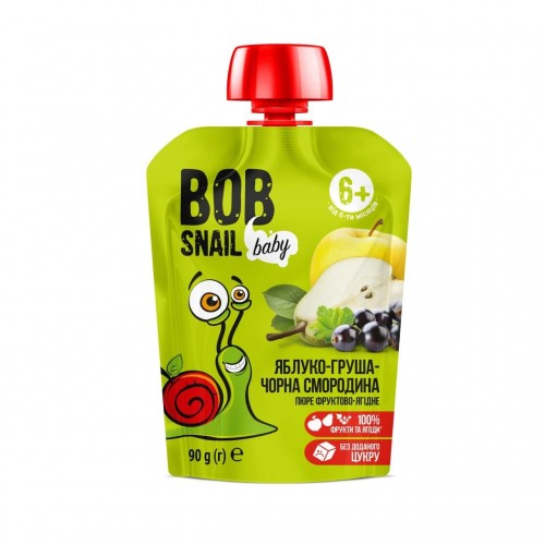 Пюре фруктовое Яблоко-груша-смородина для детей Bob Snail - Равлик Боб  пауч 90г
