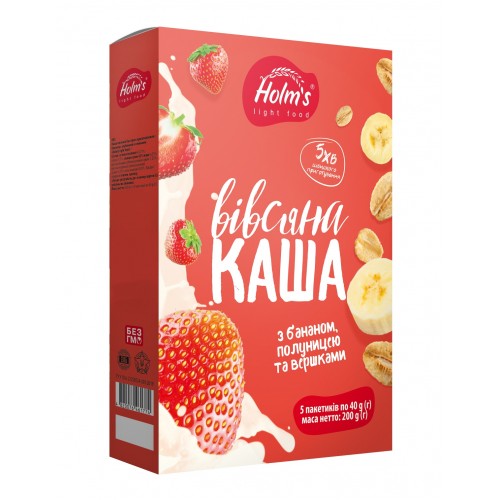 Каша вівсяна  з бананом, полуницею та вершками Holm's 200г