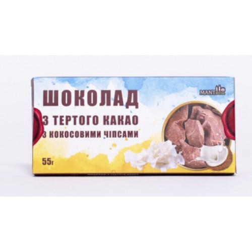 Шоколад из тертого какао с кокосовыми чипсами 55г MANTeca