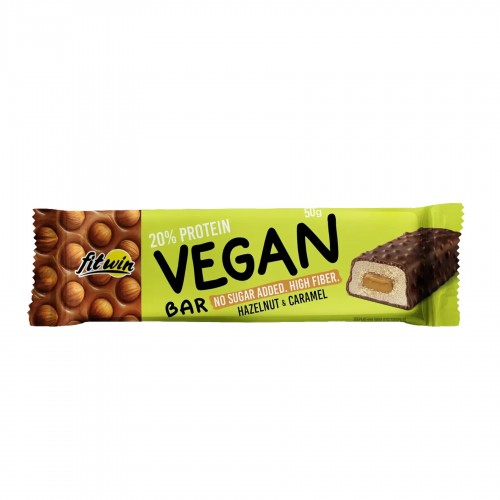 Батончик Vegan Bar Фундук и карамель, без сахара 50г FitWin