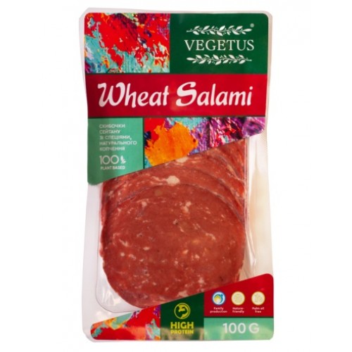 Слайсы сейтана со специями, натурального копчения WHEAT SALAMI 100г Vegetus